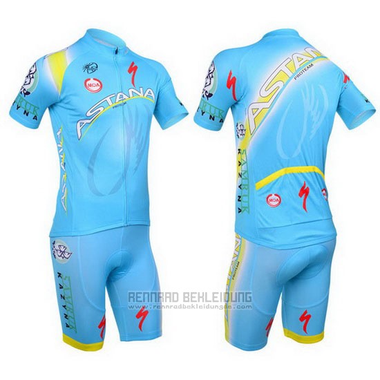 2013 Fahrradbekleidung Astana Azurblau Trikot Kurzarm und Tragerhose